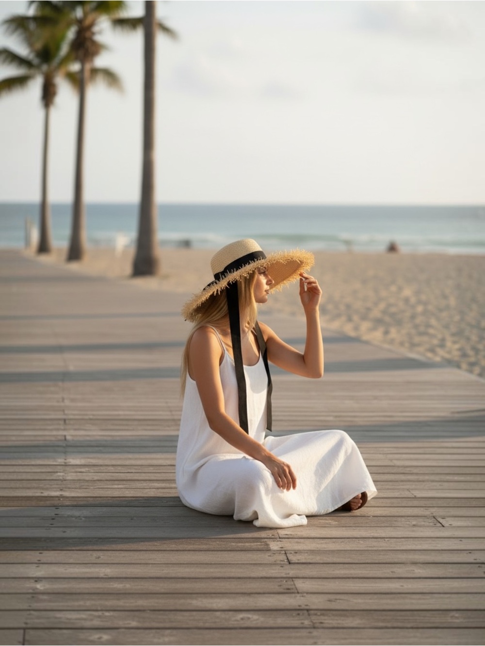 J. Crew Tan and Black Fringed Sun Hat